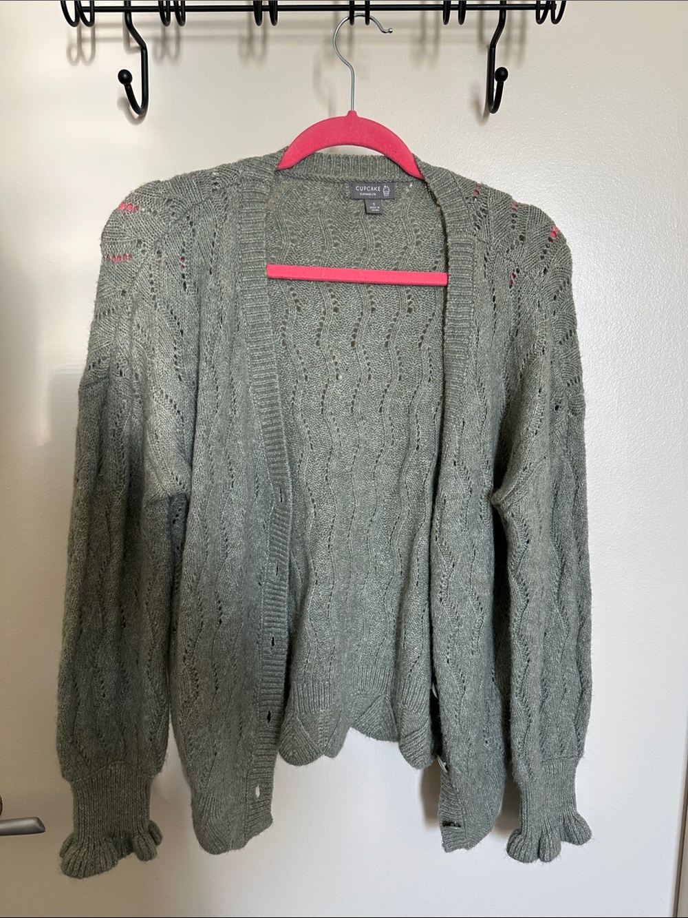 Sage Green Open Cable-Knit Women's Cardigan